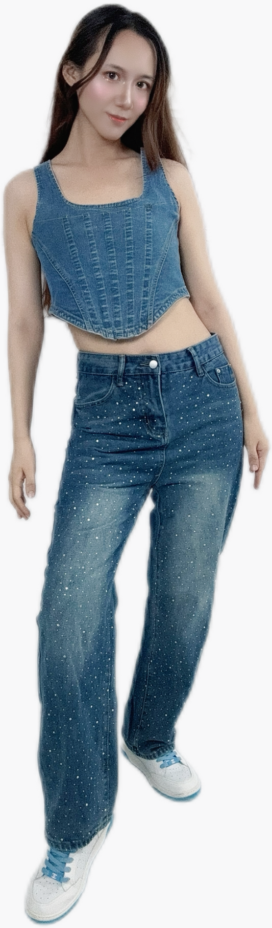 "Twilight Diamond Straight Leg Jeans High Waisted with elegant design"