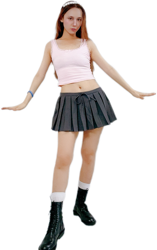 "Grey Girly Ribbon Pleated Skort with cute ribbon"