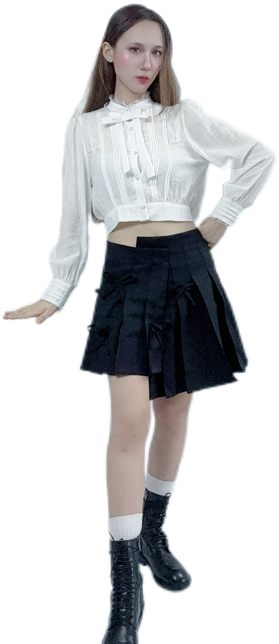 "Black Asymmetrical Bow Skirt with unique design"