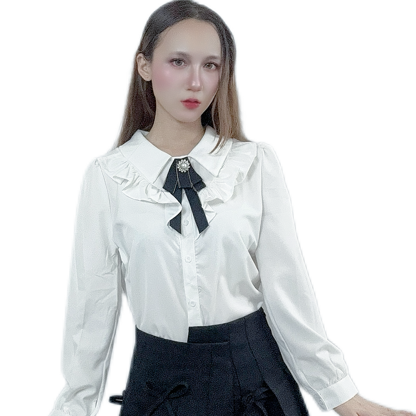 "Black Asymmetrical Bow Skirt with unique design"