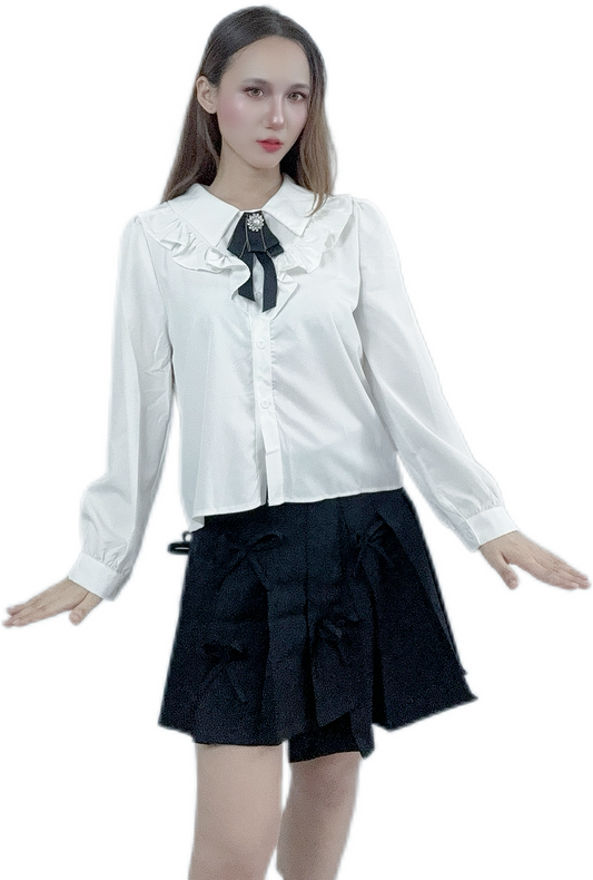 "Majestic Ruffle Bow Shirt with stylish ruffles"