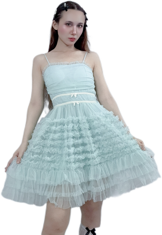 "Mint Fairytale Bow Dress with enchanting bows"